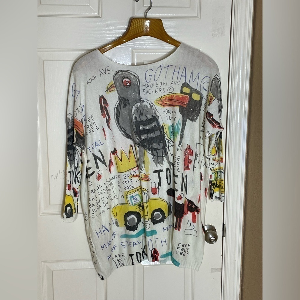 Ellazhu Sweater Womens One Size Gray Graffiti Graphic All Over Print Pullover - Picture 10 of 11